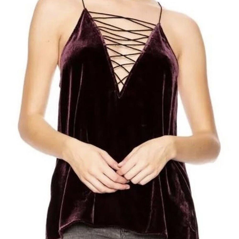 CAMI NYC Silk Velvet NWT Lace Up V Neck Deep Purple Tank Top $148